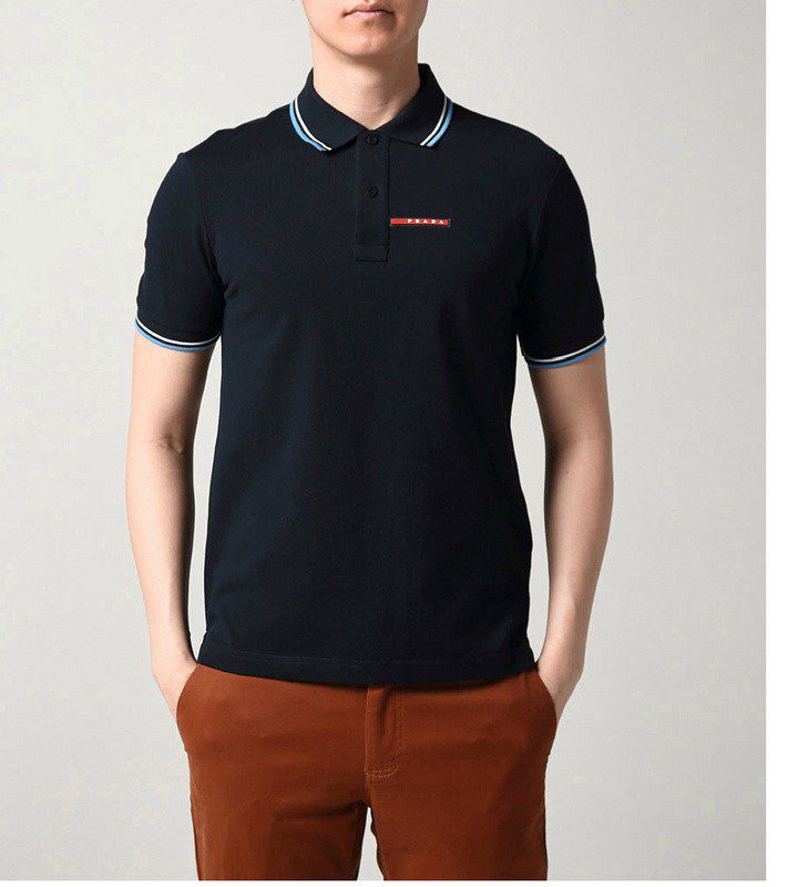 פראדה-PRADA TSHIRT POLO SHORT MEN - Black & White Blue Border – תמונה 5