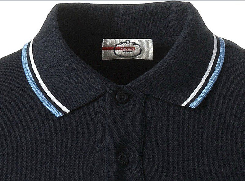 פראדה-PRADA TSHIRT POLO SHORT MEN - Black & White Blue Border – תמונה 13