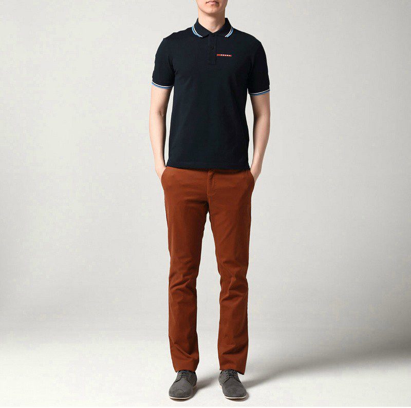 פראדה-PRADA TSHIRT POLO SHORT MEN - Black & White Blue Border – תמונה 7