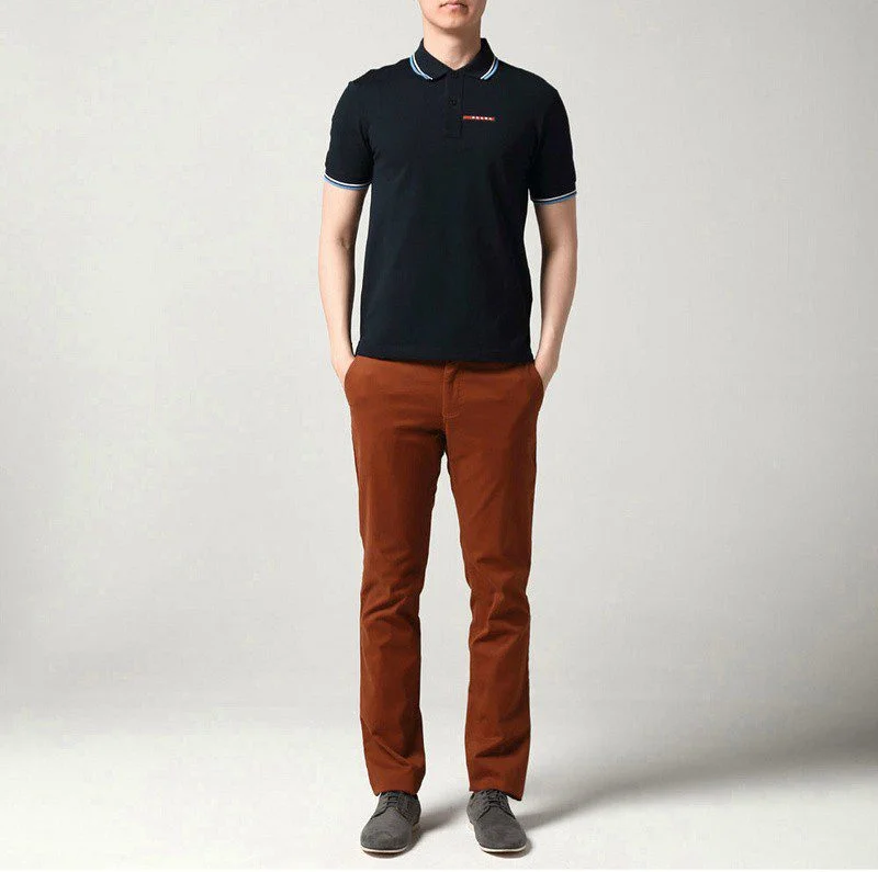 פראדה-PRADA TSHIRT POLO SHORT MEN - Black & White Blue Border – תמונה 7
