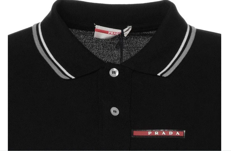 פראדה-PRADA TSHIRT POLO SHORT MEN - Black & White Gray Border – תמונה 3