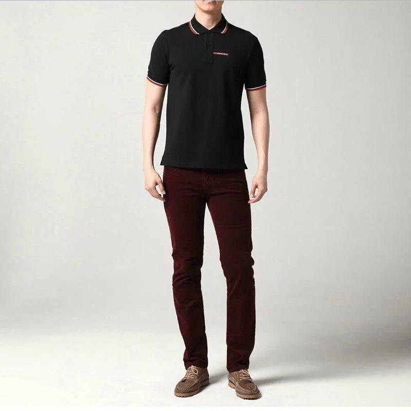 פראדה-PRADA TSHIRT POLO SHORT MEN - Black & White Red Border – תמונה 5