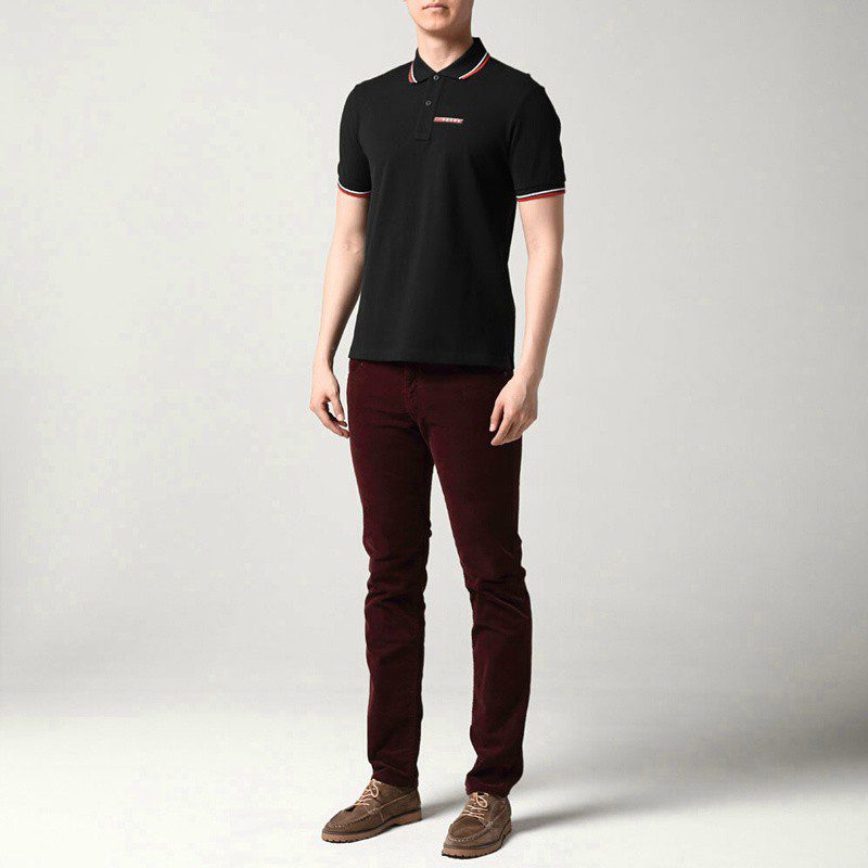 פראדה-PRADA TSHIRT POLO SHORT MEN - Black & White Red Border – תמונה 6