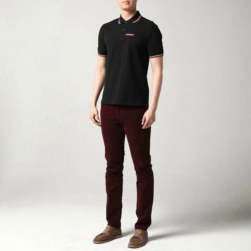 פראדה-PRADA TSHIRT POLO SHORT MEN - Black & White Red Border – תמונה 6