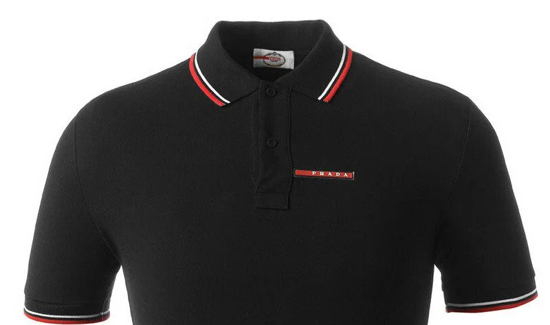 פראדה-PRADA TSHIRT POLO SHORT MEN - Black & White Red Border – תמונה 23