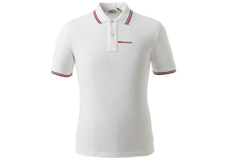 פראדה-PRADA TSHIRT POLO SHORT MEN - White & Blue Red Border