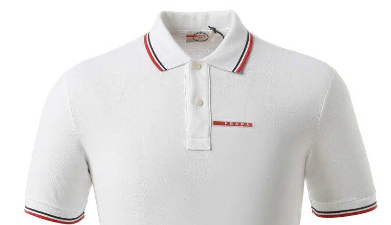 פראדה-PRADA TSHIRT POLO SHORT MEN - White & Blue Red Border – תמונה 4