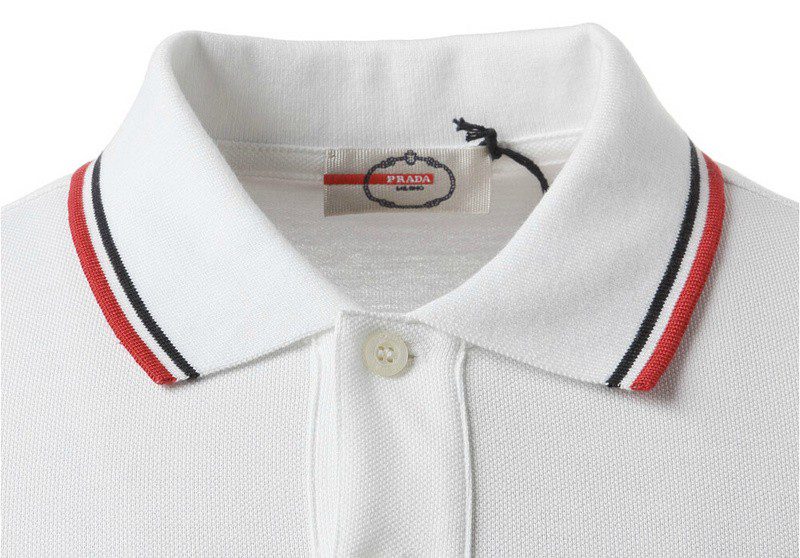 פראדה-PRADA TSHIRT POLO SHORT MEN - White & Blue Red Border – תמונה 3