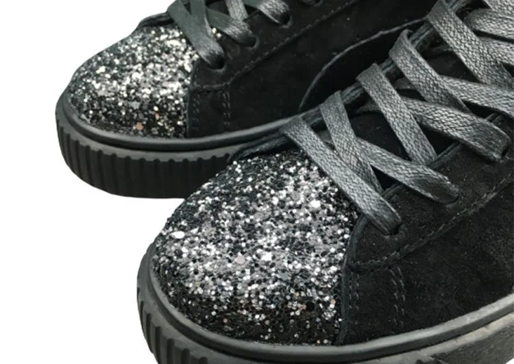 נעלי פומה- Puma platform shoes top pog leather gold head silver hesd frosted hesd flash drill bit-Black – תמונה 6