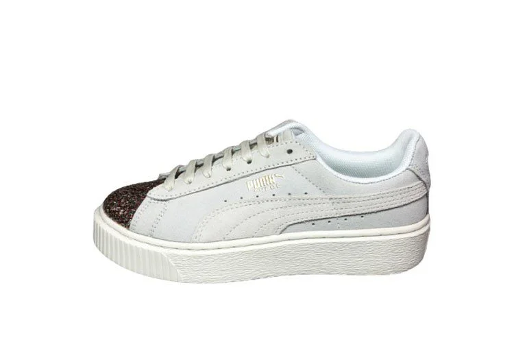 נעלי פומה- Puma platform shoes top pog leather gold head silver hesd frosted hesd flash drill bit-Silver Sand – תמונה 3