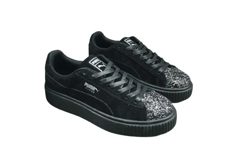נעלי פומה- Puma platform shoes top pog leather gold head silver hesd frosted hesd flash drill bit-Black – תמונה 2