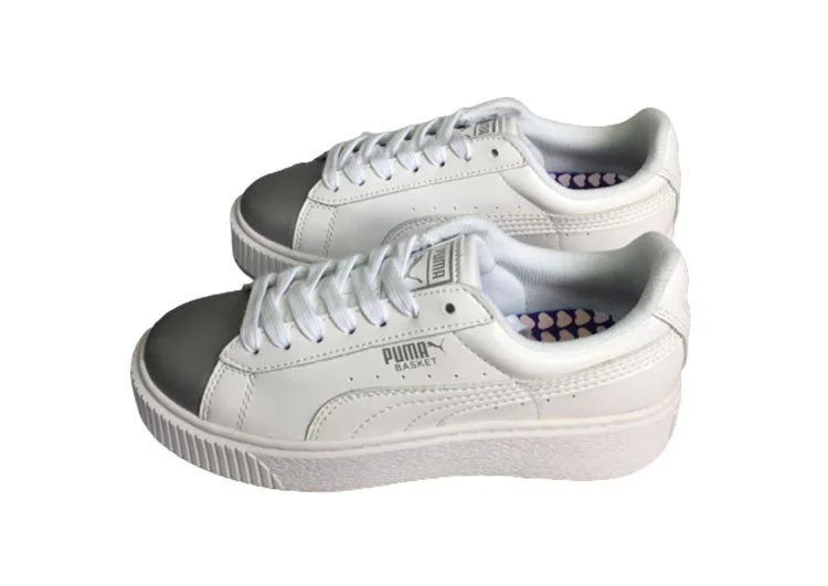נעלי פומה- Puma platform shoes top pog leather gold head silver hesd frosted hesd flash drill bit-Hit Grey – תמונה 3