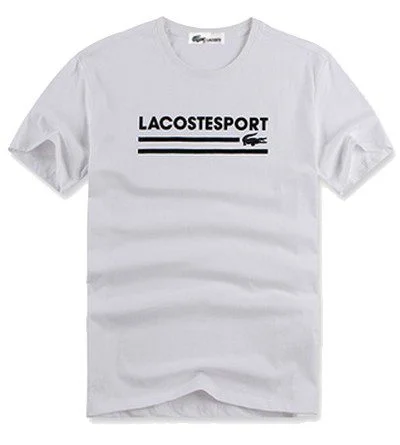 לקוסט-LACSOTE TSHIRT DESGIN MEN SHORT - White & Black Logo – תמונה 3