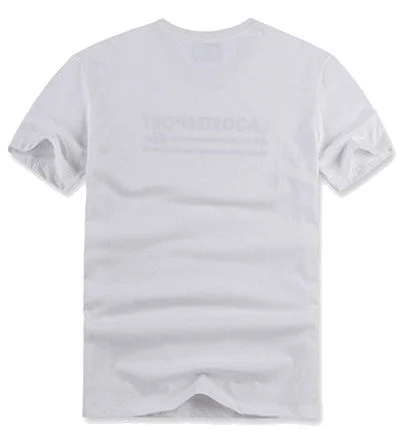 לקוסט-LACSOTE TSHIRT DESGIN MEN SHORT - White & Black Logo – תמונה 2