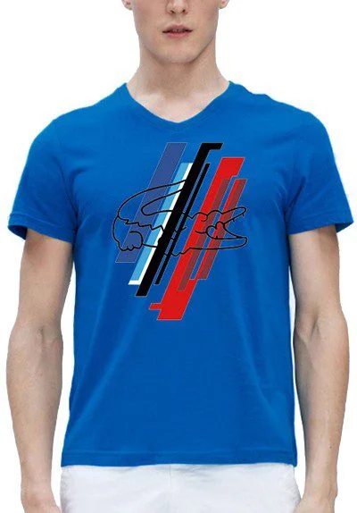 לקוסט-LACSOTE TSHIRT MEN V NECK DESGIN SHORT - Blue