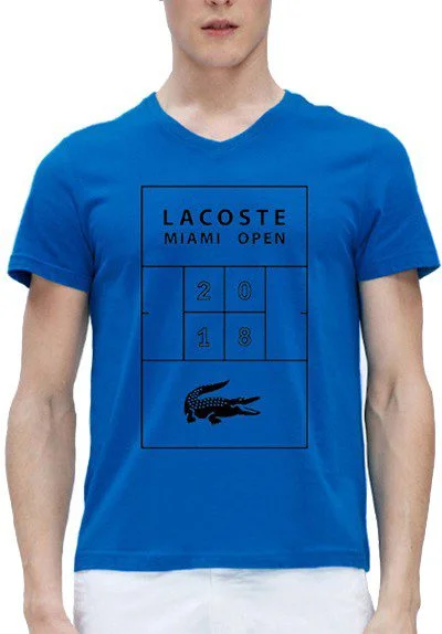 לקוסט-LACSOTE TSHIRT MEN V NECK DESGIN SHORT - Blue