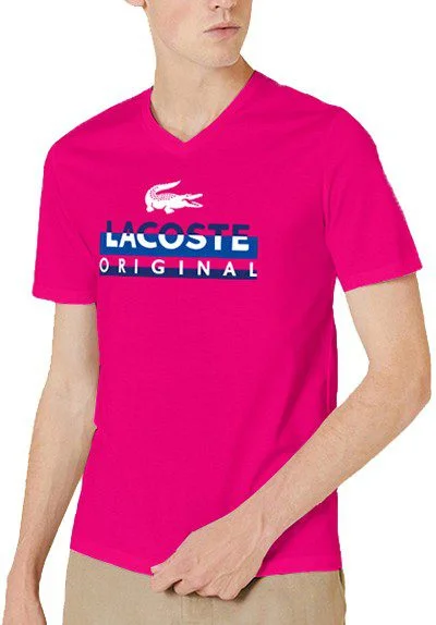 לקוסט-LACSOTE TSHIRT MEN V NECK DESGIN SHORT - Pink