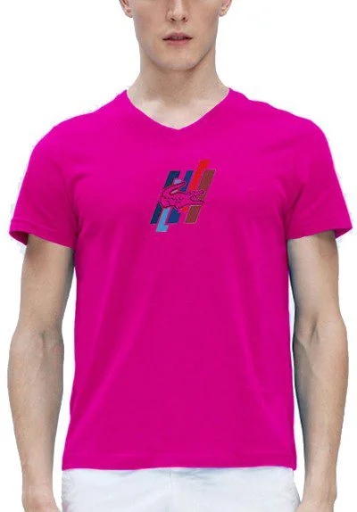 לקוסט-LACSOTE TSHIRT MEN V NECK DESGIN SHORT - Pink