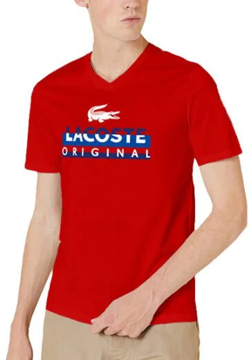 לקוסט-LACSOTE TSHIRT MEN V NECK DESGIN SHORT - Red