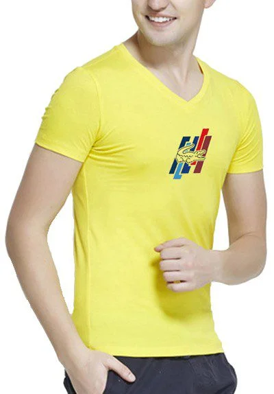 לקוסט-LACSOTE TSHIRT MEN V NECK DESGIN SHORT - Yellow