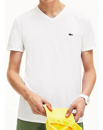 לקוסט-LACSOTE TSHIRT MEN V NECK SHORT - White