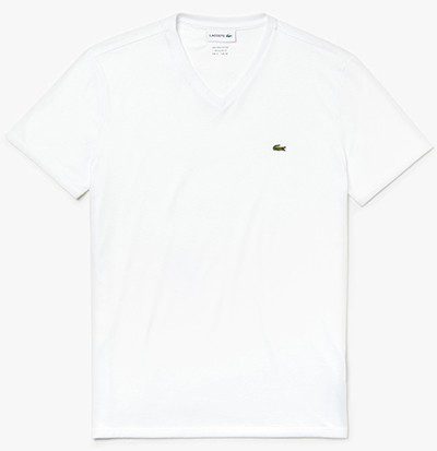 לקוסט-LACSOTE TSHIRT MEN V NECK SHORT - White – תמונה 3