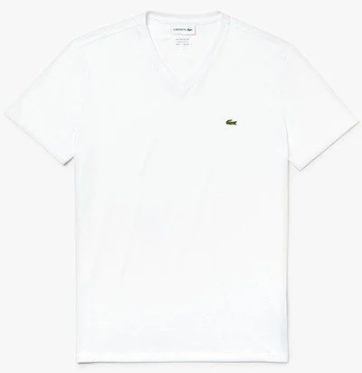 לקוסט-LACSOTE TSHIRT MEN V NECK SHORT - White – תמונה 3