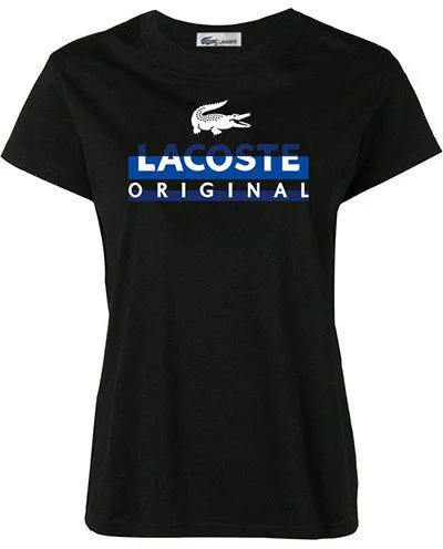 לקוסט-LACSOTE TSHIRT WOMEN DESGIN SHORT - BLACK