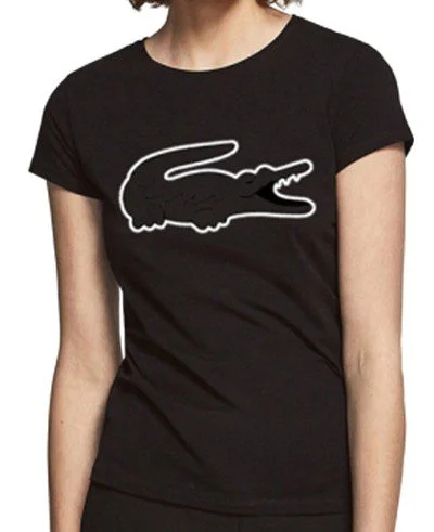 לקוסט-LACSOTE TSHIRT WOMEN DESGIN SHORT - BLACK