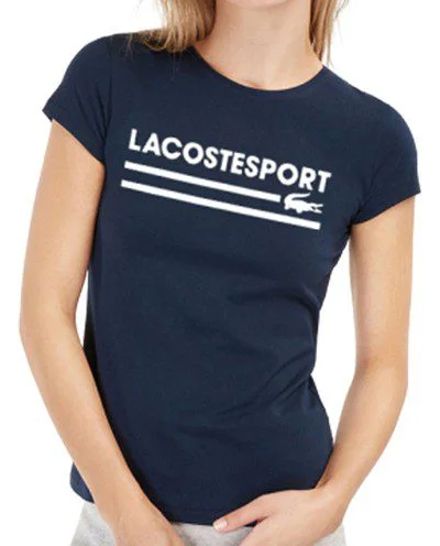 לקוסט-LACSOTE TSHIRT WOMEN DESGIN SHORT - NAVY BLUE
