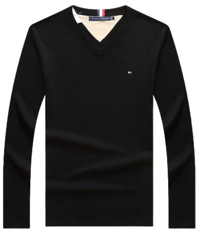 טומי הילפיגר-TOMMY TSHIRT MEN'S LONG V - Black