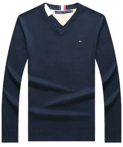 טומי הילפיגר-TOMMY TSHIRT MEN'S LONG V - Nave Blue