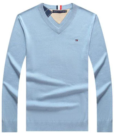 טומי הילפיגר-TOMMY TSHIRT MEN'S LONG V - Sky Blue