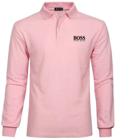 בוס-HUGO BOSS MEN'S LONG POLO - LIGHT PINK