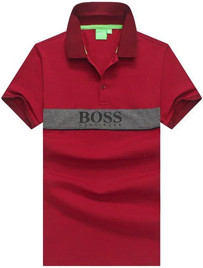 בוס-HUGO BOSS POLO TSHIRT MEN'S - Fire Brick & Gray