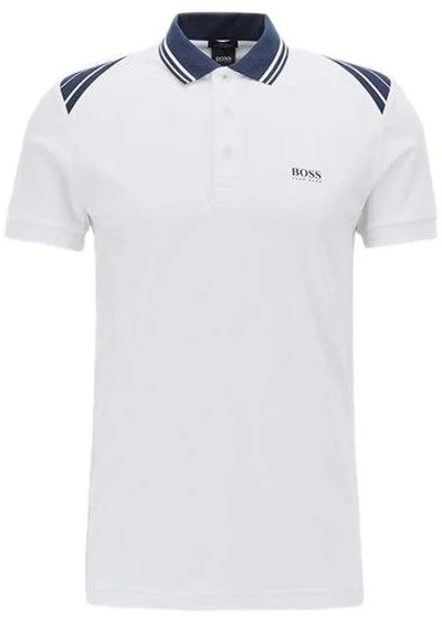 בוס-HUGO BOSS POLO TSHIRT MEN'S - White & Navy Blue – תמונה 3