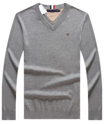 טומי הילפיגר-TOMMY TSHIRT MEN'S LONG V - GRAY