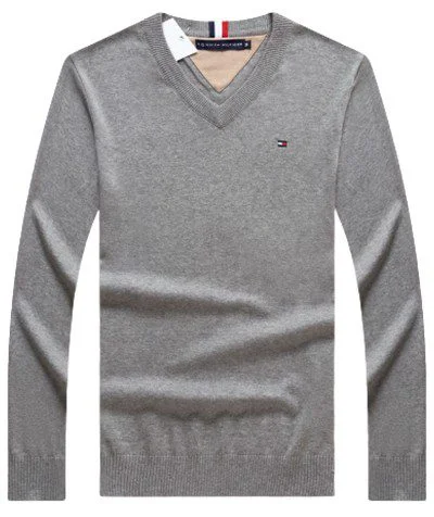טומי הילפיגר-TOMMY TSHIRT MEN'S LONG V - GRAY