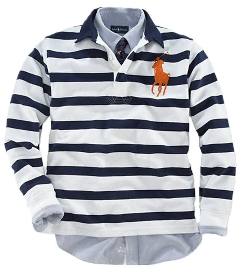 ראלף לורן-RALPH LAUREN POLO TSHIRT MEN LONG BIG PONY - NAVY BLUE & WHITE