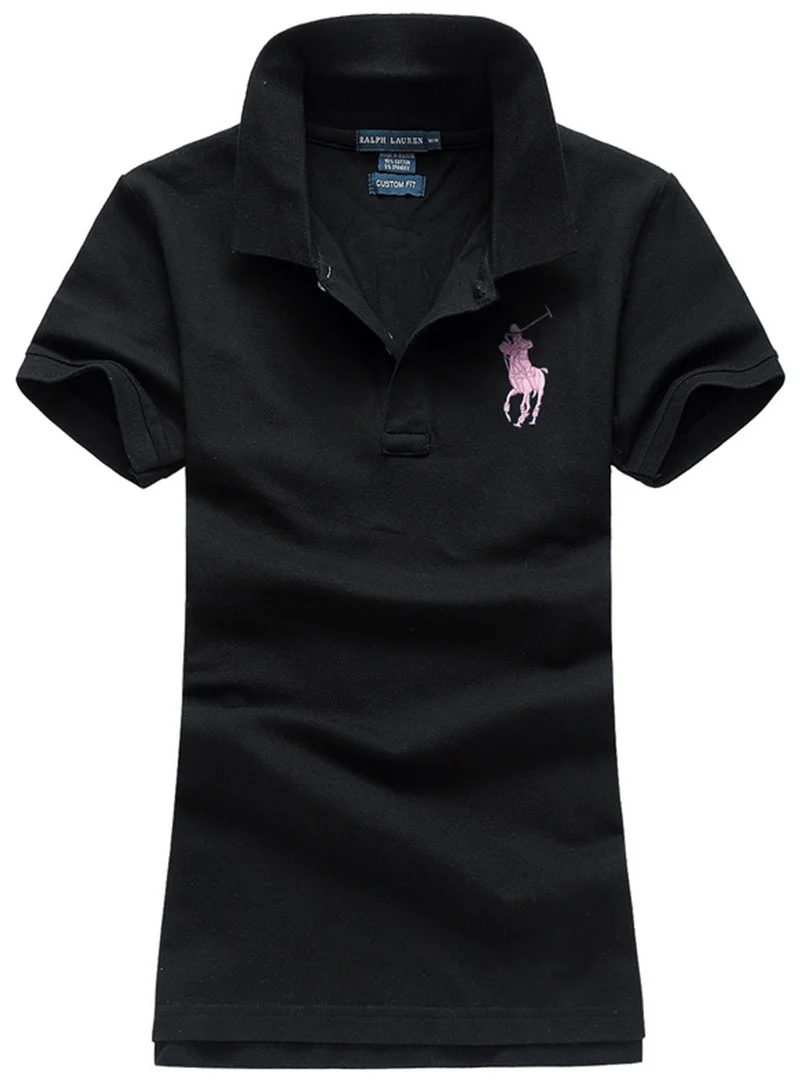 ראלף לורן-RALPH LAUREN POLO TSHIRT SHORT WOMEN - Black & Pink Logo – תמונה 2