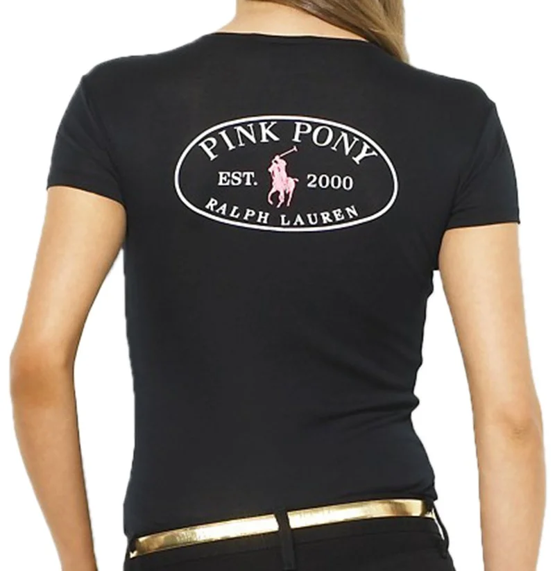 ראלף לורן-RALPH LAUREN POLO TSHIRT SHORT WOMEN - Black Pink Logo – תמונה 2