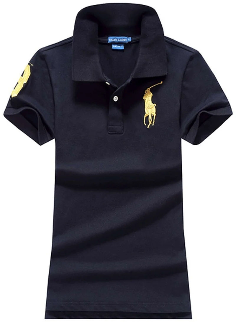 ראלף לורן-RALPH LAUREN POLO TSHIRT SHORT WOMEN - Black & Yellow Logo