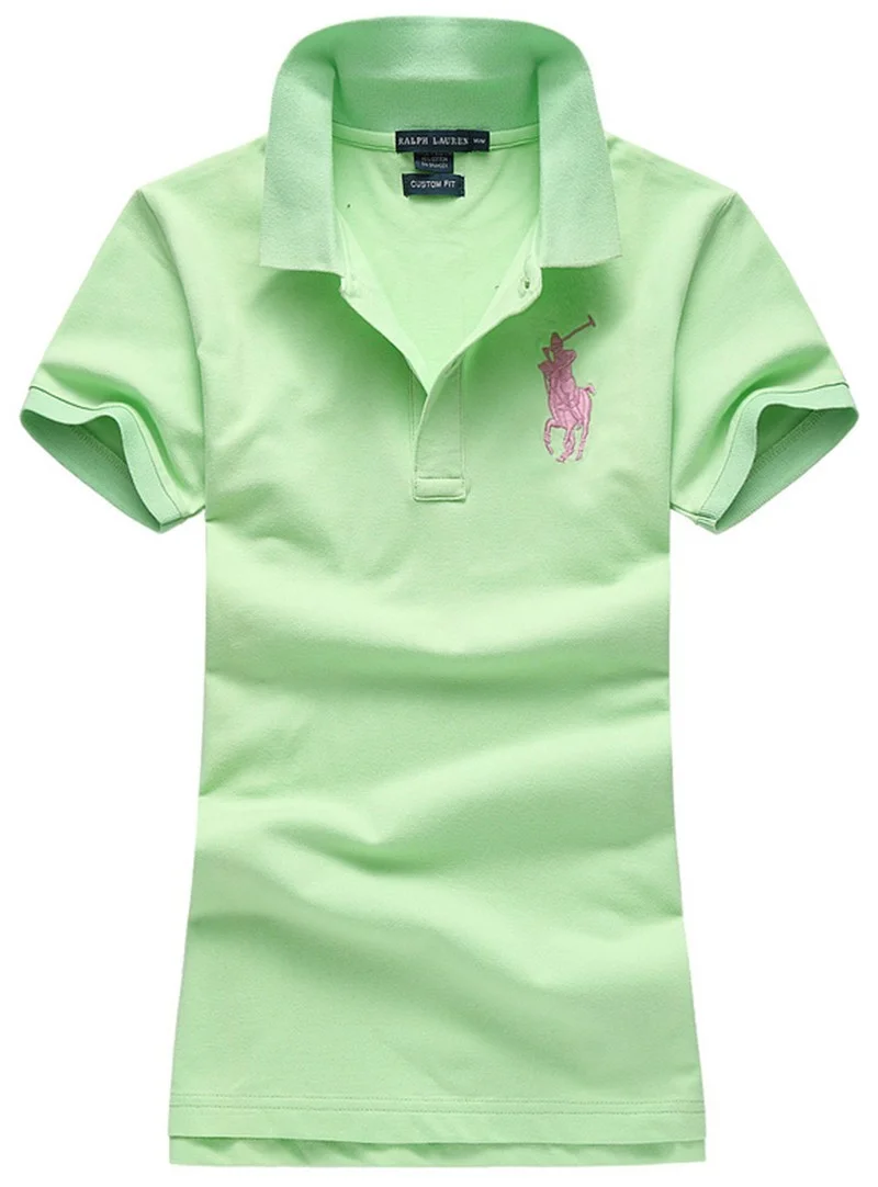 ראלף לורן-RALPH LAUREN POLO TSHIRT SHORT WOMEN - Light Green & Pink Logo – תמונה 2