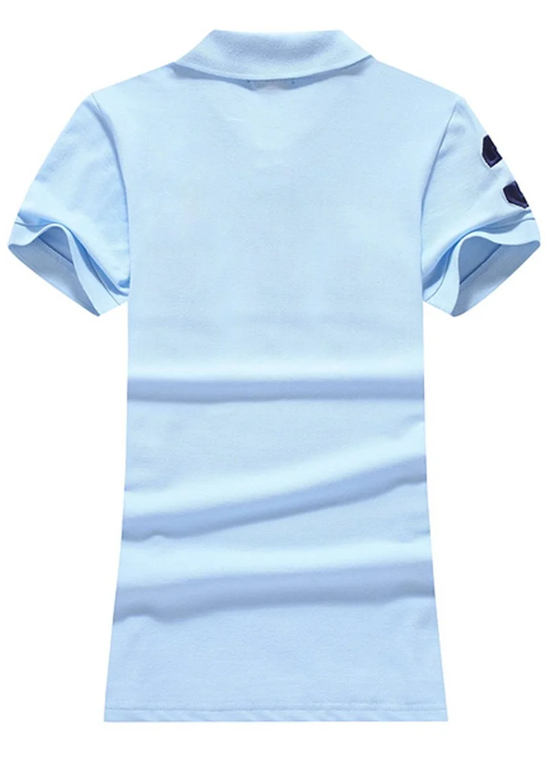 ראלף לורן-RALPH LAUREN POLO TSHIRT SHORT WOMEN - Pale Cornflower Blue & Nave Logo – תמונה 2