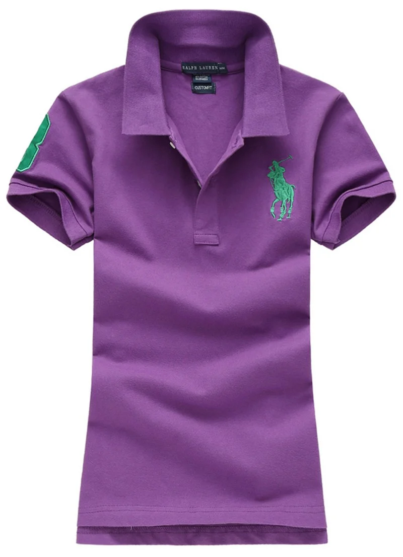 ראלף לורן-RALPH LAUREN POLO TSHIRT SHORT WOMEN - Purpel & Green Logo – תמונה 2