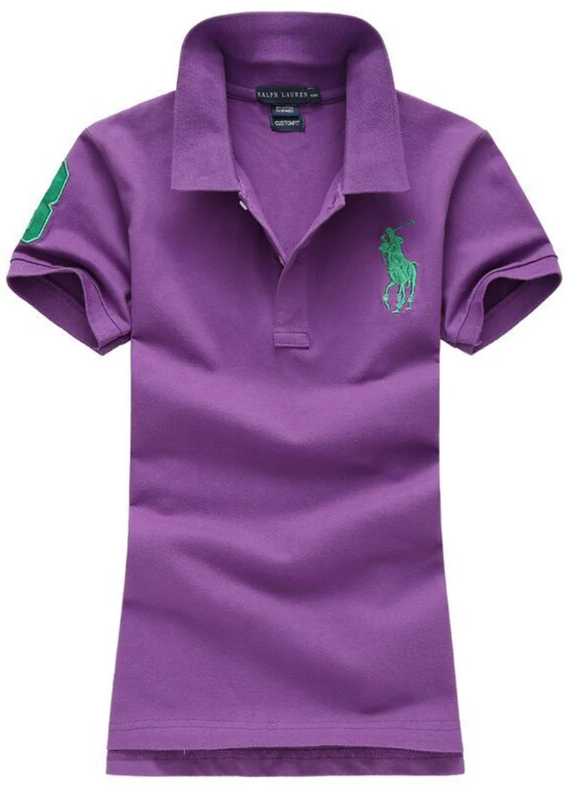ראלף לורן-RALPH LAUREN POLO TSHIRT SHORT WOMEN - Purple & Green Logo
