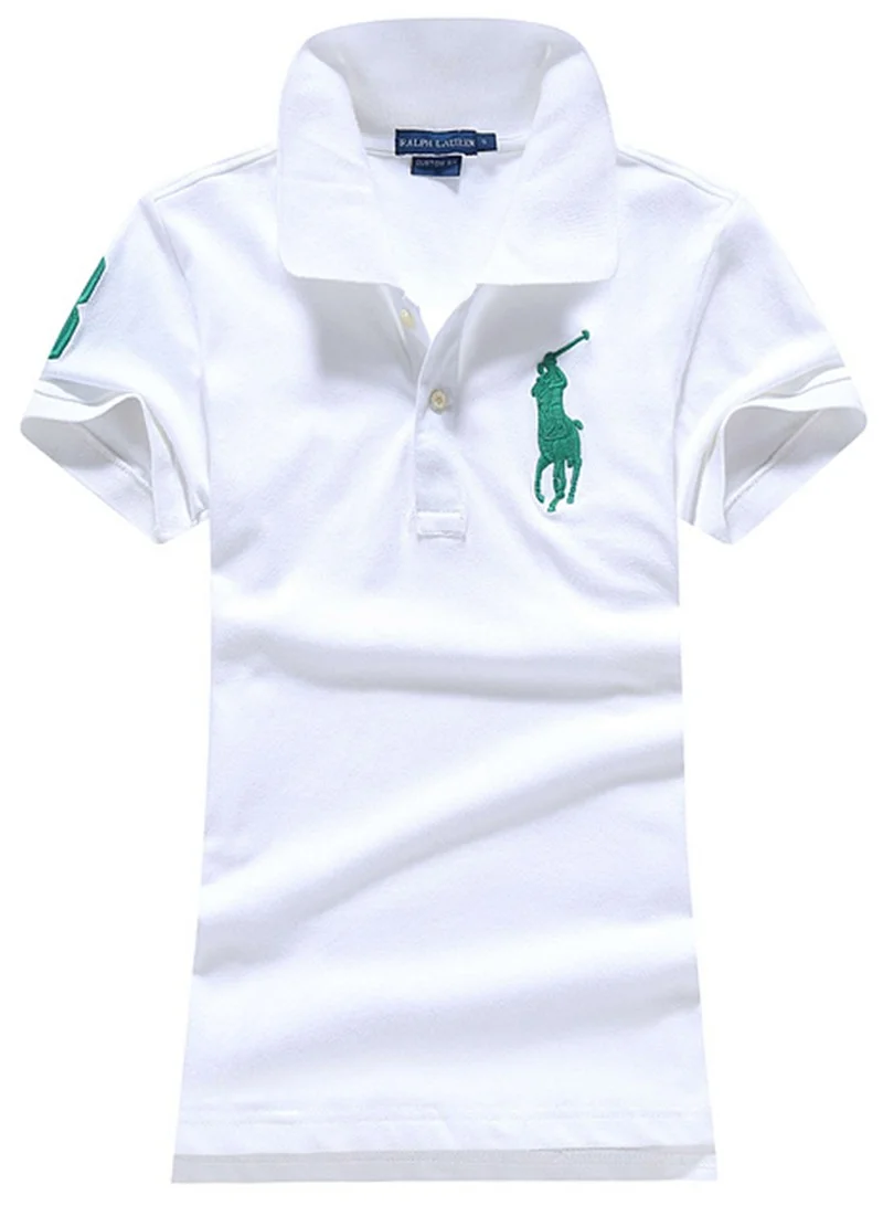 ראלף לורן-RALPH LAUREN POLO TSHIRT SHORT WOMEN - White & Green Logo