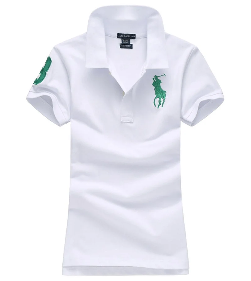 ראלף לורן-RALPH LAUREN POLO TSHIRT SHORT WOMEN - White & Green Logo – תמונה 2