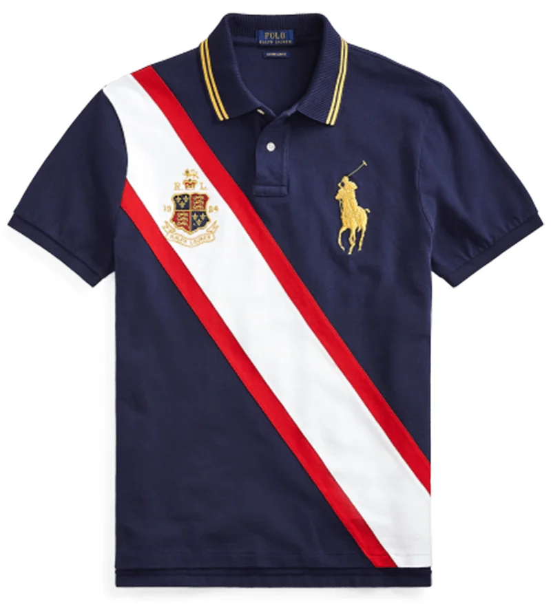 ראלף לורן-RALPH LAUREN POLO TSHIRT MEN'S SHORT DESGIN - Navy Blue White & Red – תמונה 3