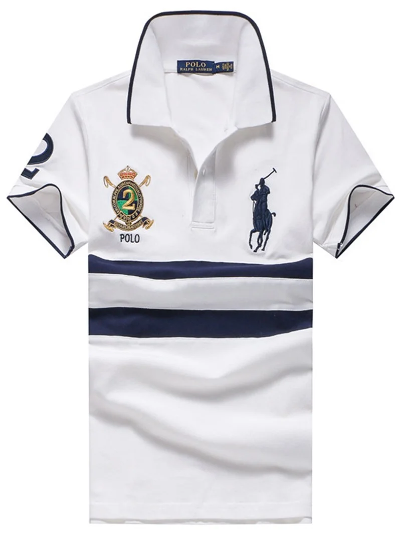 ראלף לורן-RALPH LAUREN POLO TSHIRT SHORT BIG PONY MEN'S- WHITE & NAVY BLUE – תמונה 2